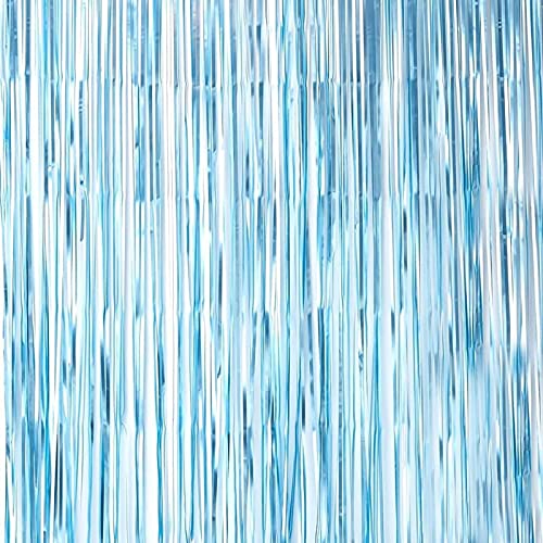3Ft x 6Ft Pastel Blue Fringe Striped Curtains