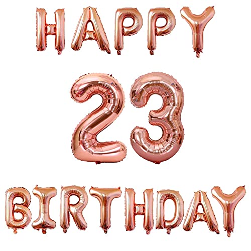 16 Inch 23rd Happy Birthday Alphabets & 32 Inch 23 Number Rosegold Foil Balloon