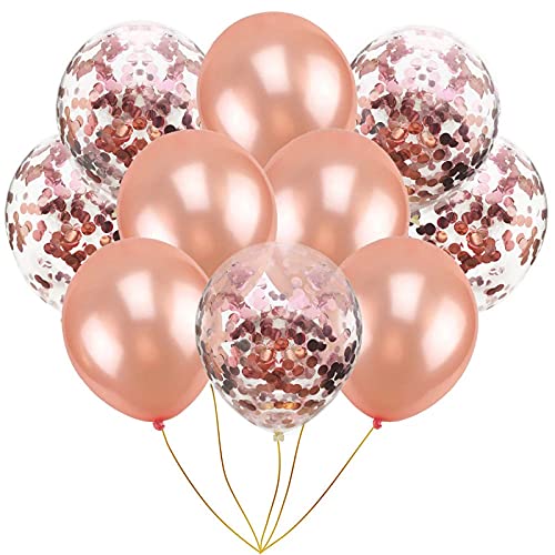Rose Gold Color And Clear Confetti Shining Metallic Latex Glitter Balloons Set (Pack of 10)
