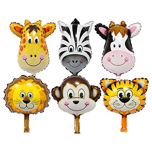 18 Inch Multicolor Mix Six Animals Head Jungle Theme Foil Balloon (Pack of 6)