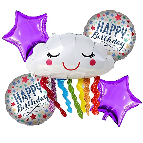 30 Inch Multicolor Rainbow Smiling Cloud Foil Balloon Set (Pack of 5)