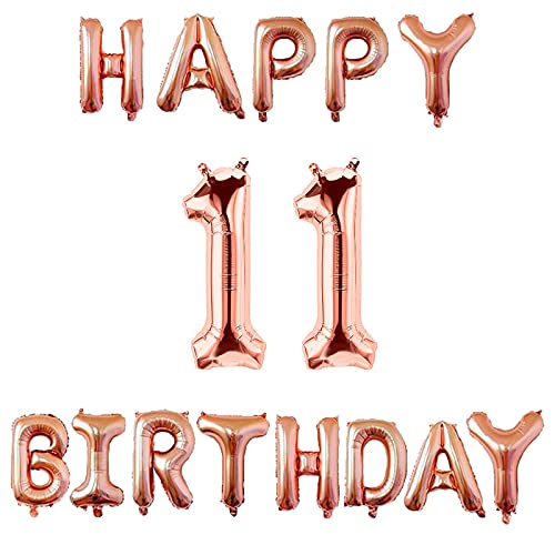 16 Inch 11th Happy Birthday Alphabets & 32 Inch 11 Number Rosegold Foil Balloon