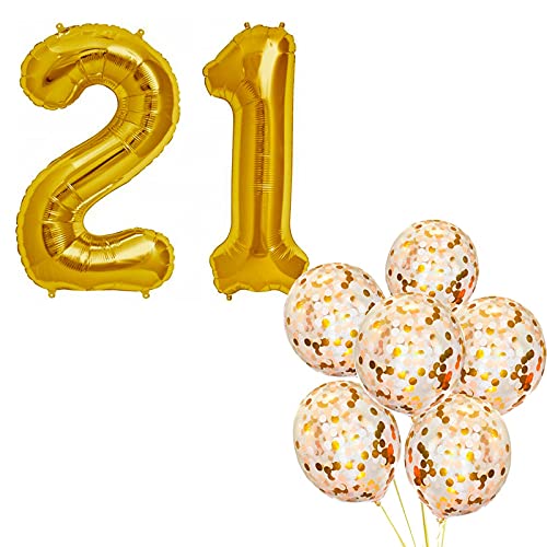 32 Inch Number 21  Gold Foil Balloon With Confetti Balloons