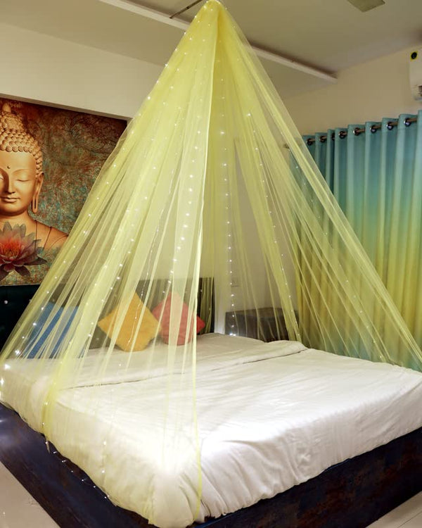 Pastel Yellow Decoration Net Cabana Tent Cloth  (With 5M Led Light)