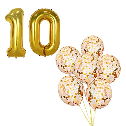 16 Inch Number 10  Gold Foil Balloon With Confetti Balloons