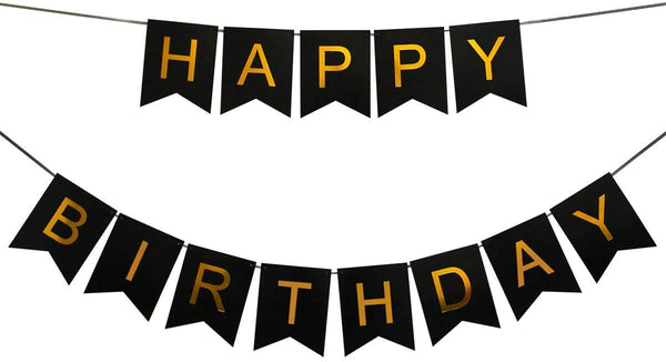 Black And Gold Happy Birthday Banner (3 Meters)