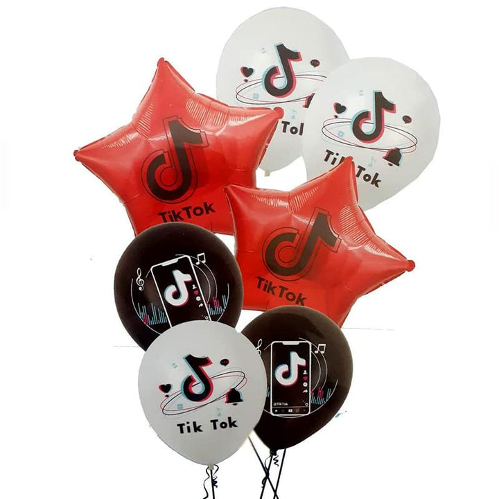 18 Inch Red Tik Tok Vibrato Themed Foil Combo Balloon Set (Pack of 7)