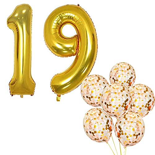 32 Inch Number 19  Gold Foil Balloon With Confetti Balloons