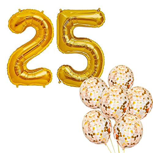 32 Inch Number 25  Gold Foil Balloon With Confetti Balloons
