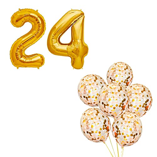 16 Inch Number 24  Gold Foil Balloon With Confetti Balloons