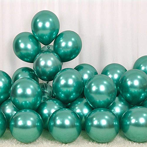 Dark Green Happy Birthday Banner And Blue Metallic Balloons