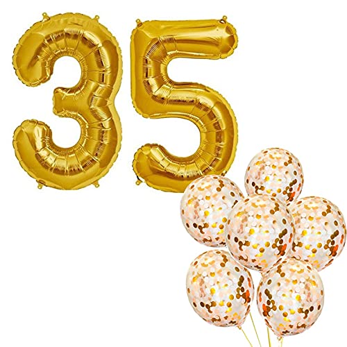 32 Inch Number 35  Gold Foil Balloon With Confetti Balloons