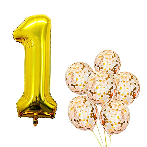 32 Inch Number 1  Gold Foil Balloon With Confetti Balloons