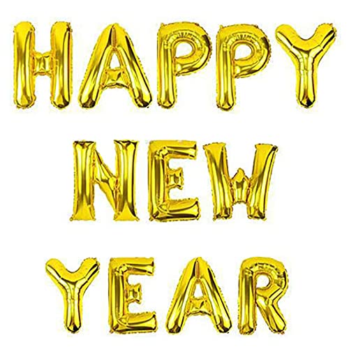 16 Inch Golden Happy New Year Letter Foil Balloon (Pack of 12)