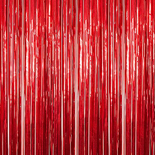 3Ft x 6Ft Red Metallic Foil Fringe Curtains Photo Booth Tinsel Backdrop Door Curtain