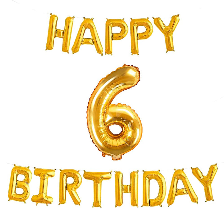 16 Inch 6th Happy Birthday Alphabets & 32 Inch 6 Number Gold Foil Balloon