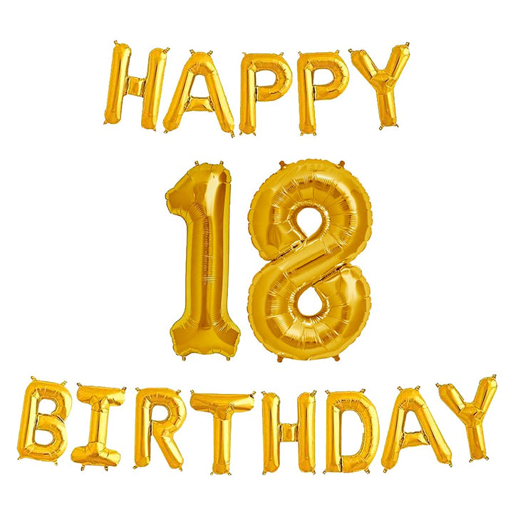 16 Inch 18th Happy Birthday Alphabets & 32 Inch 18 Number Gold Foil Balloon