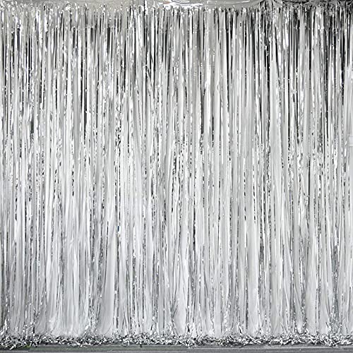 3Ft x 6Ft Silver Metallic Foil Fringe Curtains Photo Booth Tinsel Backdrop Door Curtain