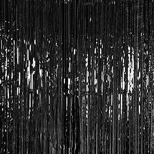 3Ft x 6Ft Black Metallic Foil Fringe Curtains Photo Booth Tinsel Backdrop Door Curtain