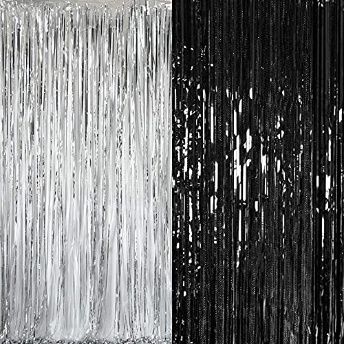 3ft x 6ft Metalic Fringe Foil Curtain With Silver And Black Color (Pack of 2)