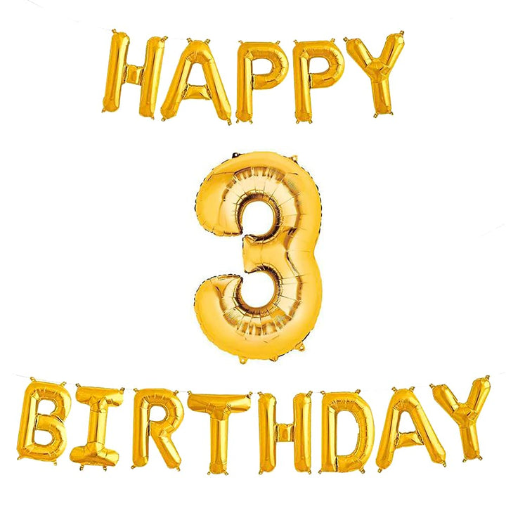16 Inch 3rd Happy Birthday Alphabets & 32 Inch 3 Number Gold Foil Balloon
