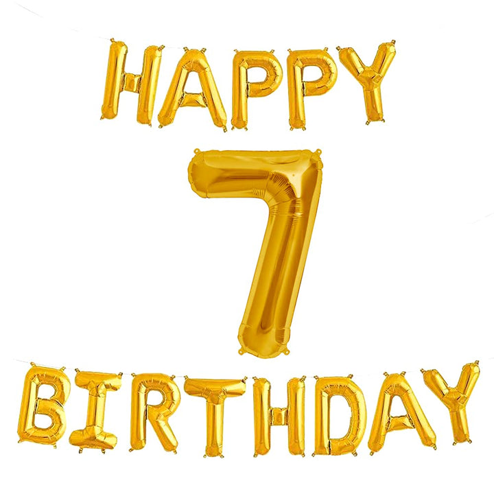 16 Inch 7th Happy Birthday Alphabets & 32 Inch 7 Number Gold Foil Balloon