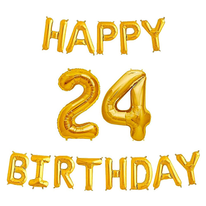 16 Inch 24th Happy Birthday Alphabets & 32 Inch 24 Number Gold Foil Balloon