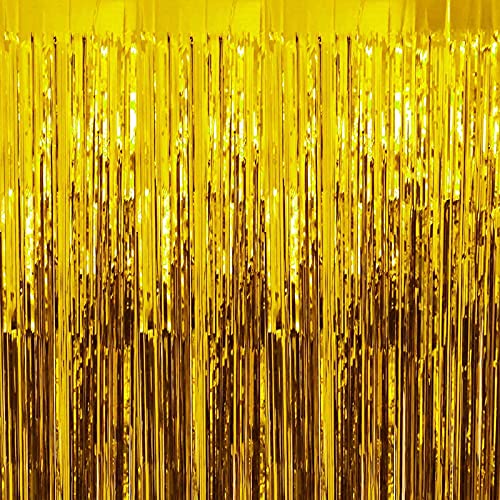 3Ft x 6Ft Gold Metallic Foil Fringe Curtains Photo Booth Tinsel Backdrop Door Curtain