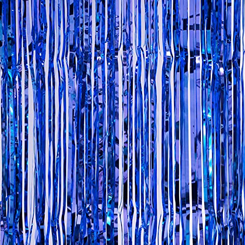 3Ft x 6Ft Blue Metallic Foil Fringe Curtains Photo Booth Tinsel Backdrop Door Curtain
