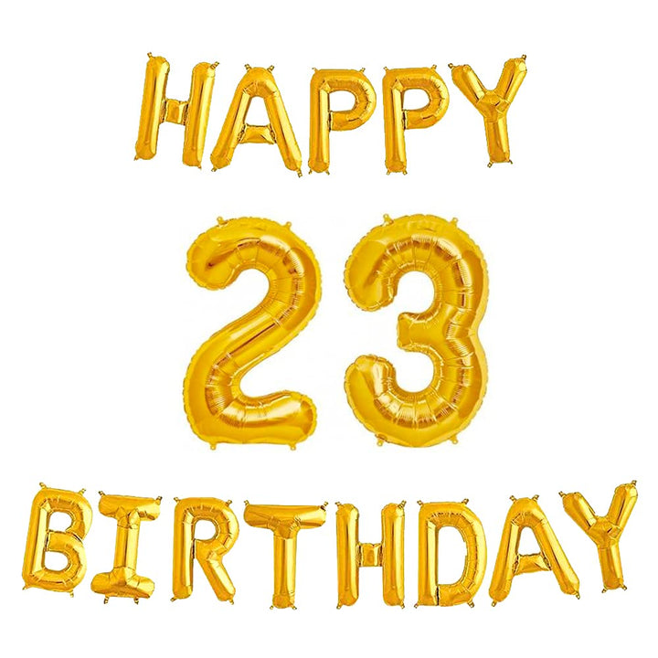 16 Inch 23rd Happy Birthday Alphabets & 32 Inch 23 Number Gold Foil Balloon