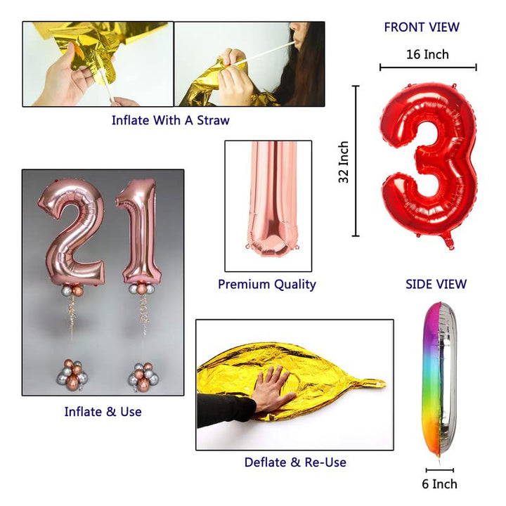 16 Inch 4th Happy Anniversary Alphabets & 32 Inch 4 Number Gold Foil Balloon