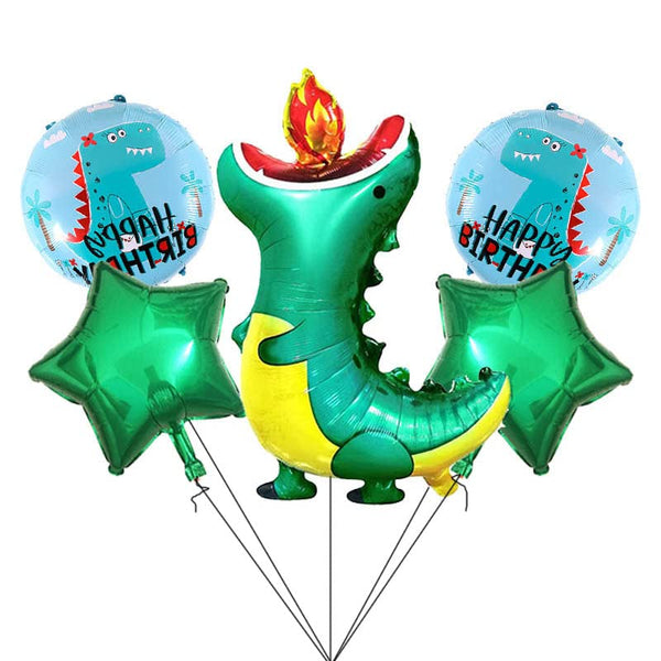 28 Inch Green Happy Birthday Dragon Combo Foil Balloon Set (Pack of 5)