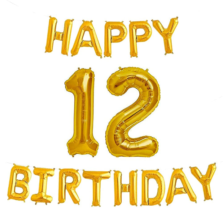 16 Inch 12th Happy BirthdayAlphabets & 32 Inch 12 Number Gold Foil Balloon