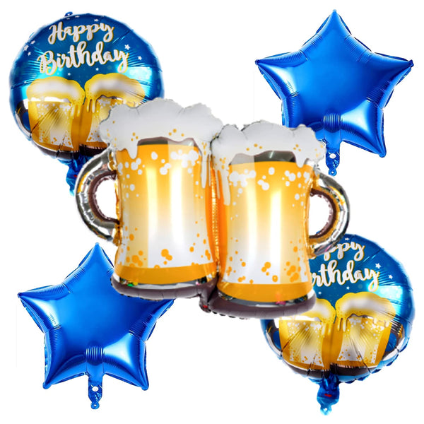 28 Inch Multicolor Beer Cheers Foil Balloon Set  Supplies (Pack of 6)