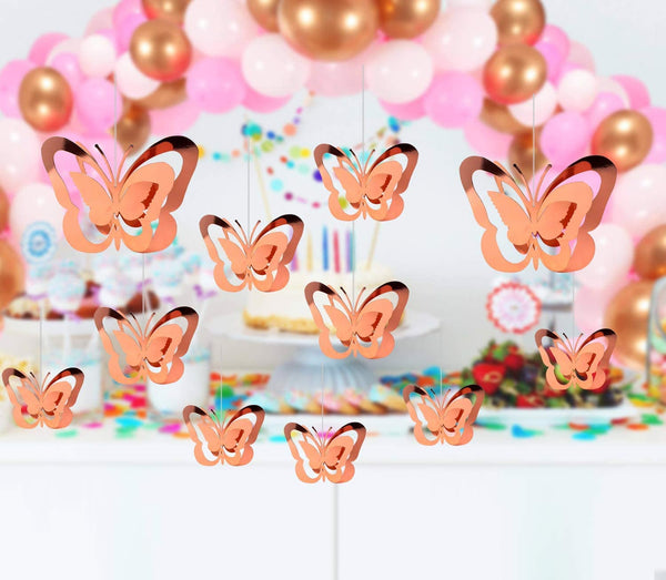 Rose Gold 3D Butterfly Hanging Party Decoration Kit (Pack of 11)