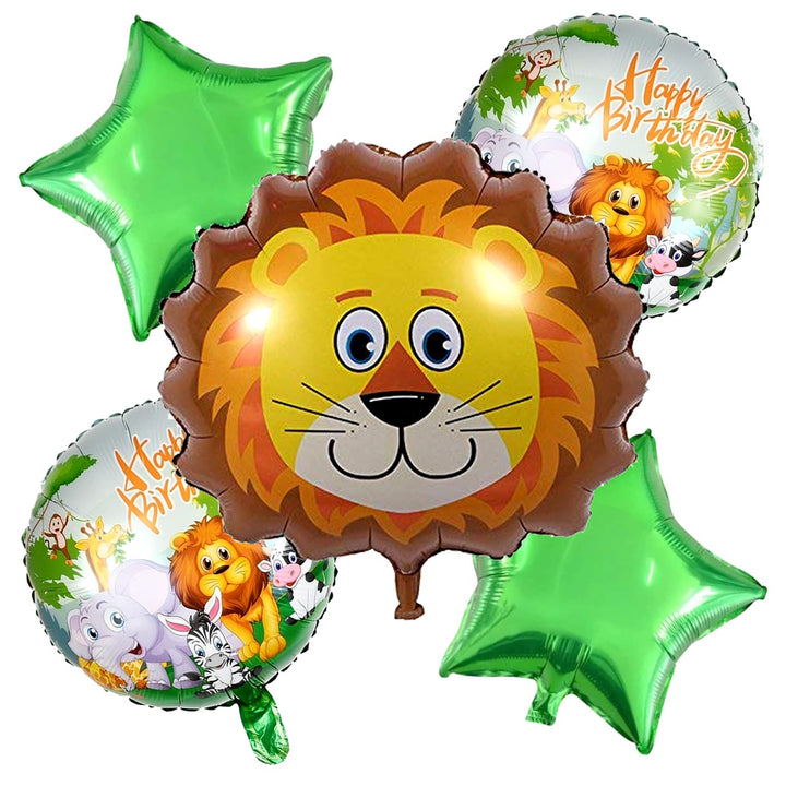 32 Inch 1 Lion Foil Balloon With 12 Inch Happy Birthday And Star Balloons (Pack of 5)