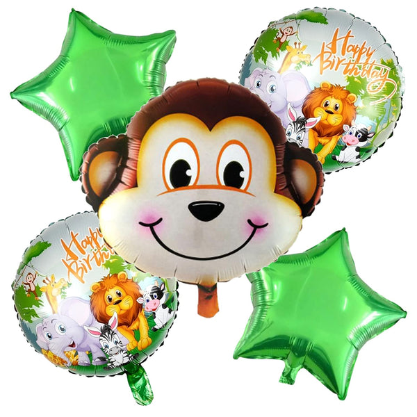 32 Inch 1 Monkey Foil Balloon With 12 Inch Happy Birthday And Star Balloons (Pack of 5)