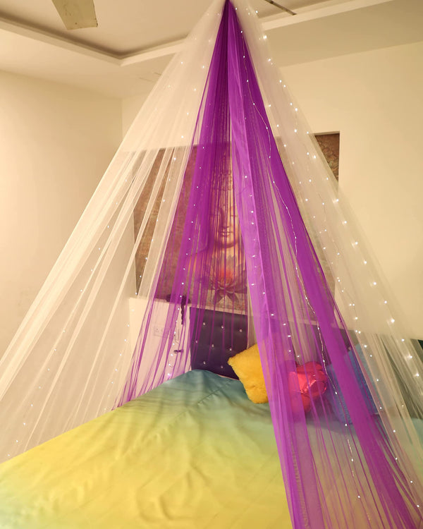 Purple And White Combination Decoration Net Cabana Tent Cloth  (With 10M Led Light)