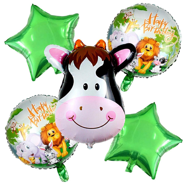32 Inch 1 Cow Foil Balloon With 12 Inch Happy Birthday And Star Balloons (Pack of 5)