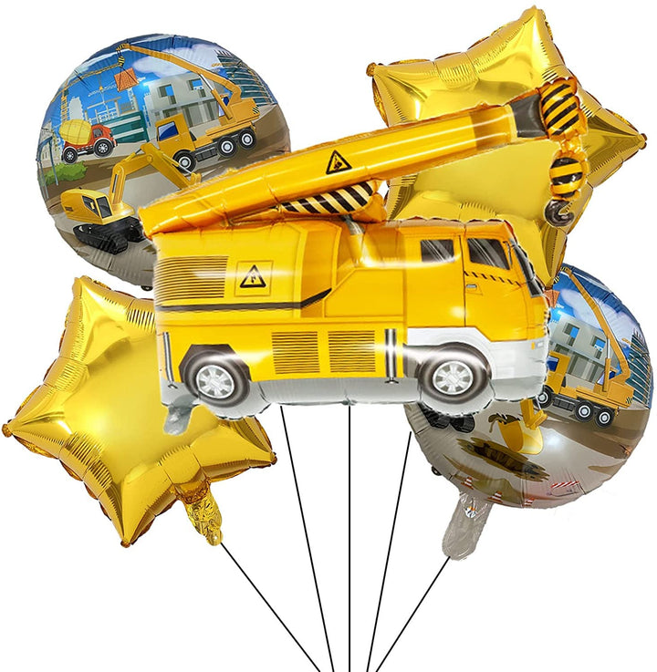 34 Inch Yellow Crane Vehicle Foil Balloon Set (Pack of 5)