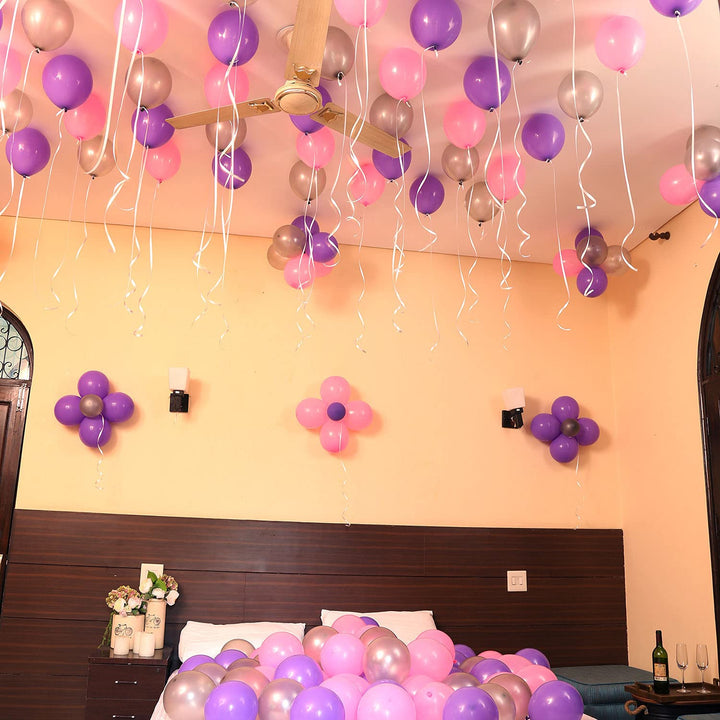 Solid Party Celebration Balloons Combo With Three Colors Pink, Purple & Silver Balloon