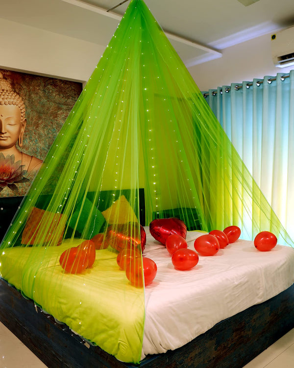 Parrot Green Color Decoration Net Cabana Tent  (With 10M Led Light)