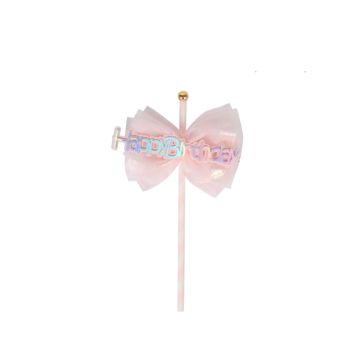 Pink Happy Birthday Letter With Polka Doted Ribbon Bow Cake Topper (Pack of 1)