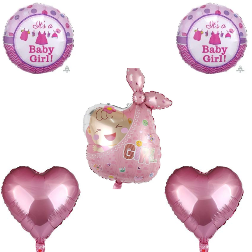 Welcome Baby Girl Decoration Pack of 5pcs Foil Balloon (Pink) (Pack of 5)