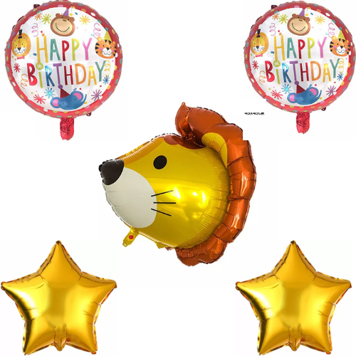 3D Lion Jungle Animal Themed Foil Balloon Pack of 5pcs (Multicolor)