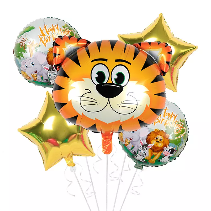 Tiger Animal Themed Foil Balloon Set (Multicolor) (Pack of 5)