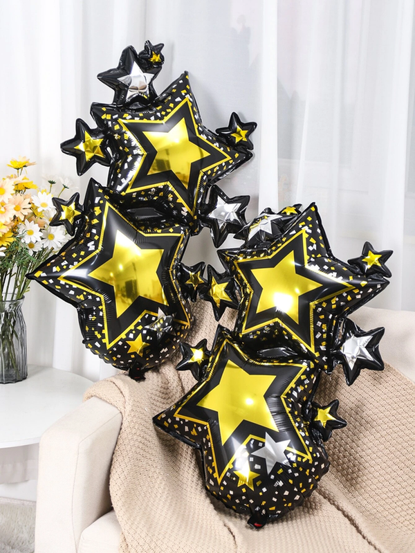 3D Black Color Star Design Foil Balloon (Multicolor) (Pack of 1)