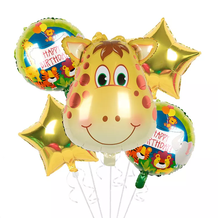 Giraffe Jungle Animal Themed Foil Balloon Set (Multicolor) (Pack of 5)