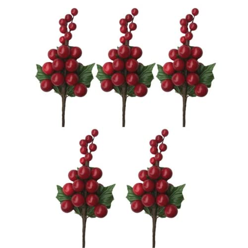 Artificial Holly Red 12 Berries Bunch Stem (1 Stem)