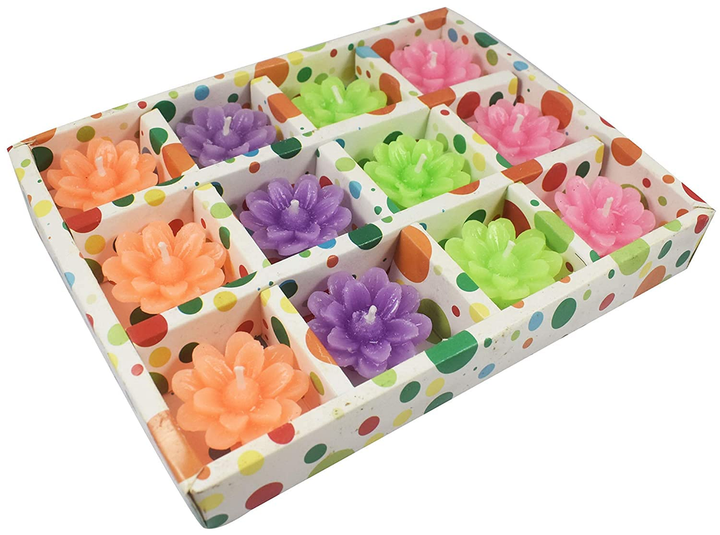 Multicolor Flower Shape Floating Tea Light Candles (Pack of 12)